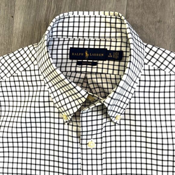 Ralph Lauren Easy Care Shirt Men's Size 16-34/35  Black White Check Button Down - Picture 1 of 9